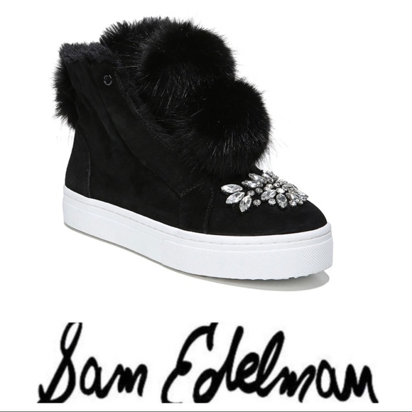 💕 Sam Edelman Black Fur Leland Sneakers - Picture 2 of 9